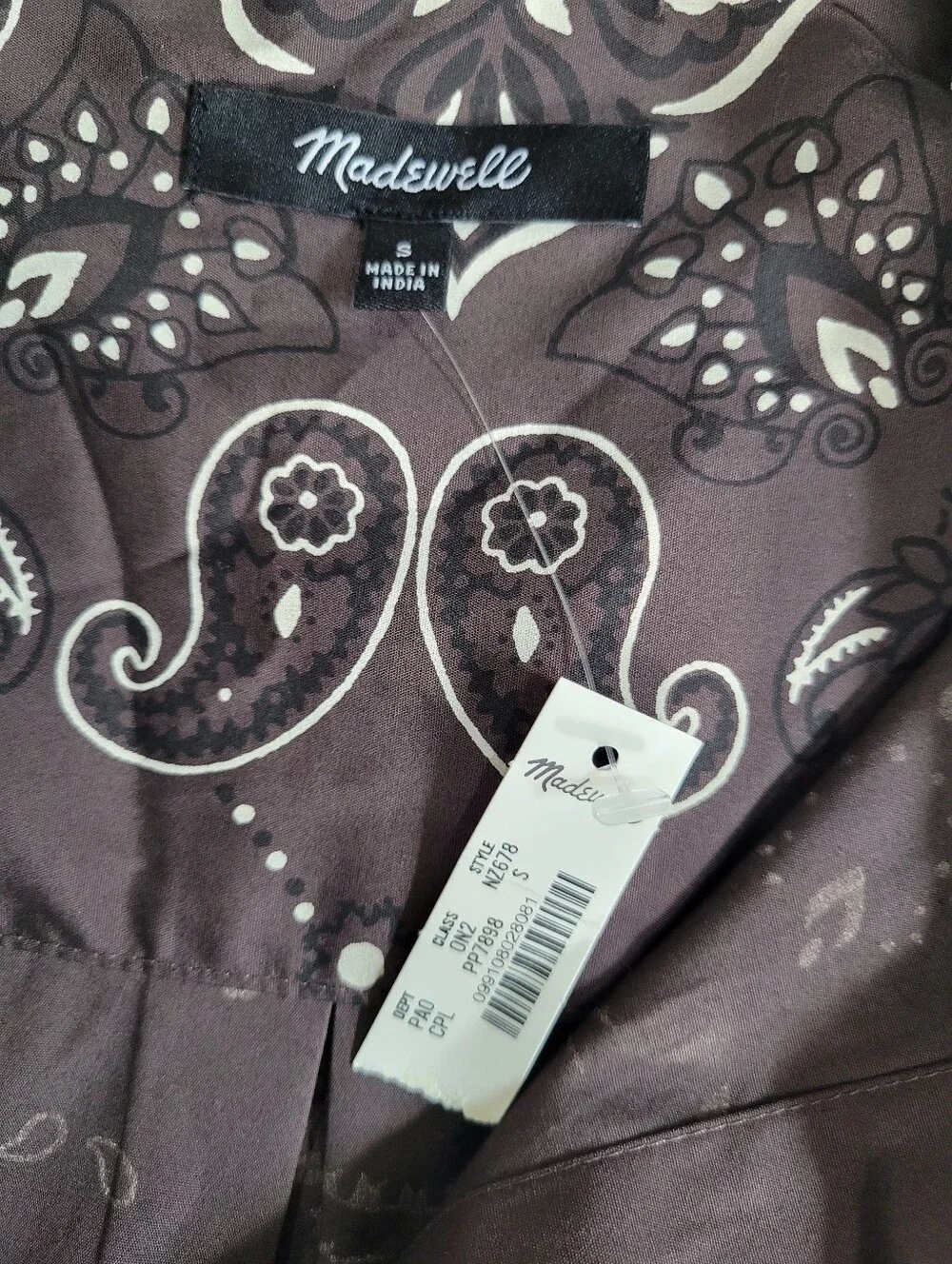 Madewell The Signature Y-Neck Shirt in Poplin NZ678 Size S Brown And White